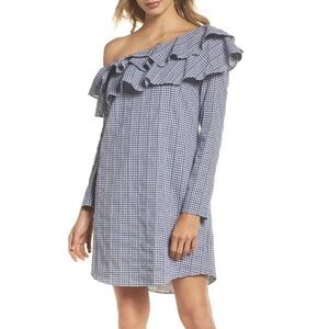 Adelyn Rae NWT Gingham One-Shoulder Ruffle Mini Dress